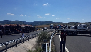 Saman yüklü tır devrildi: 2 yaralı