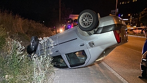 Takla atan otomobilin alkollü sürücüsü yaralandı