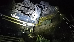 Şarampole yuvarlanan TIR'ın sürücüsü yaralandı