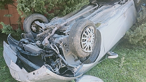 Otomobili takla atan öğretmen yaralandı