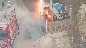 Yolcu otobüsü yangını kamerada