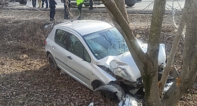 Yoldan çıkan otomobil ağaca çarptı: 2 yaralı