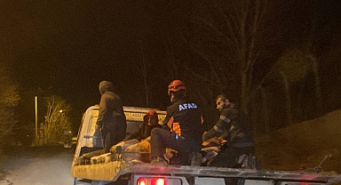 Derede mahsur kalan gebe inek, vinçle kurtarıldı