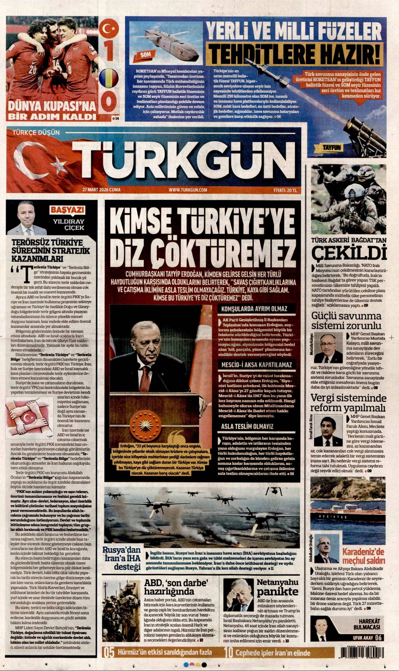 Türkgün Gazetesi Gazete Manşeti