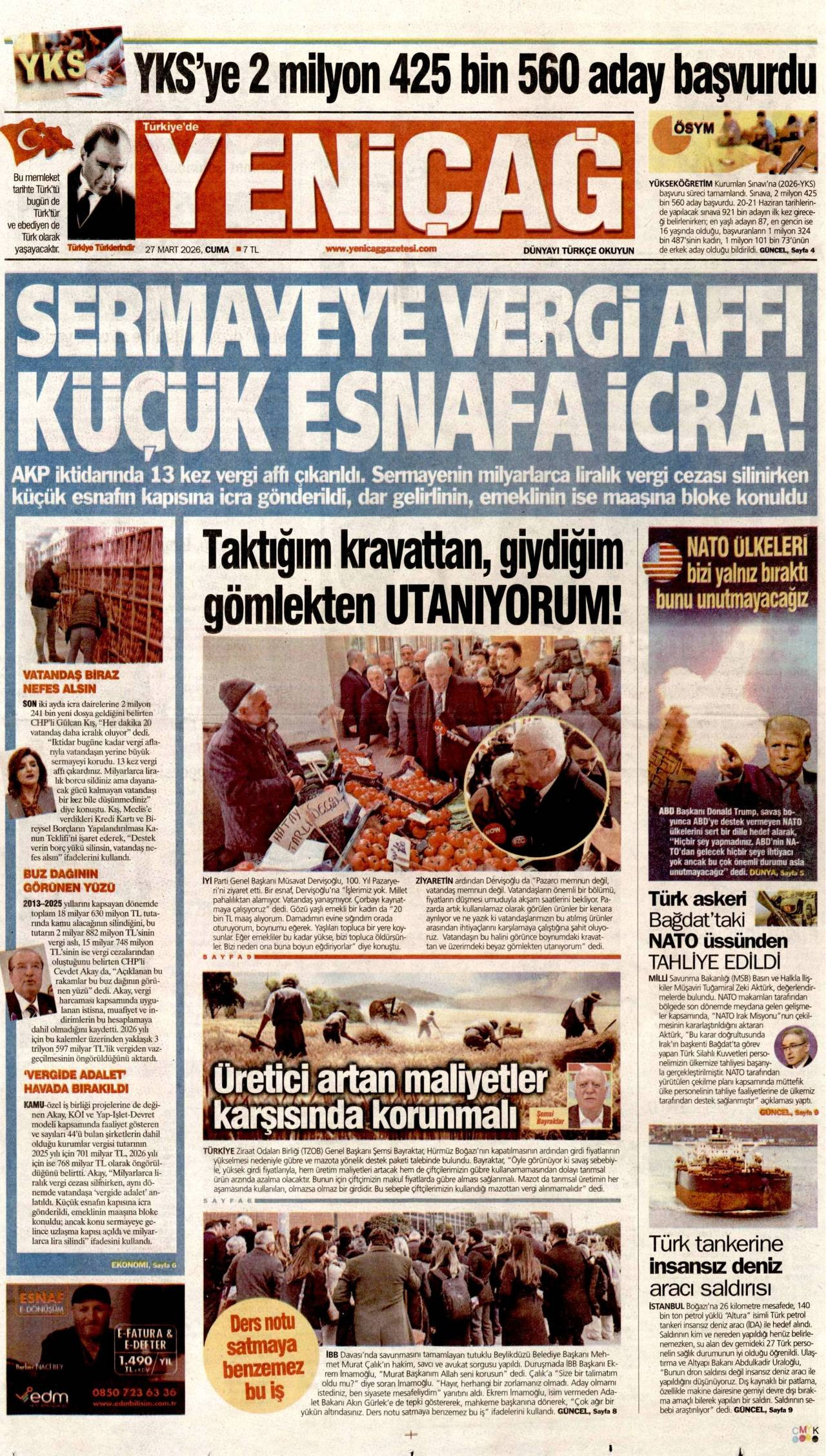 Yeniçağ Gazetesi Gazete Manşeti